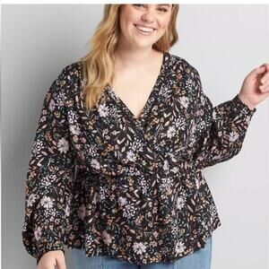 Lane Bryant Ruffle Surplice Peplum Blouse Floral print Size 22/24 PLUS